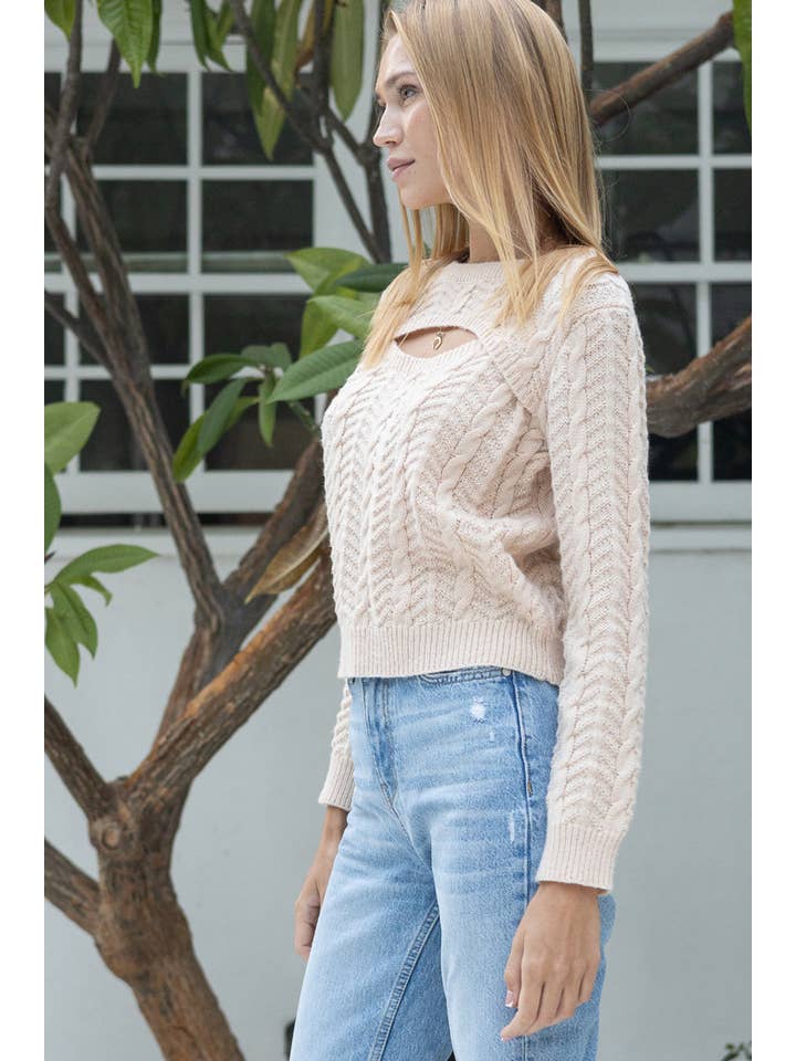 BEIGE Cable Knit Sweater with Front Cut Out Detail for wholesale on Faire