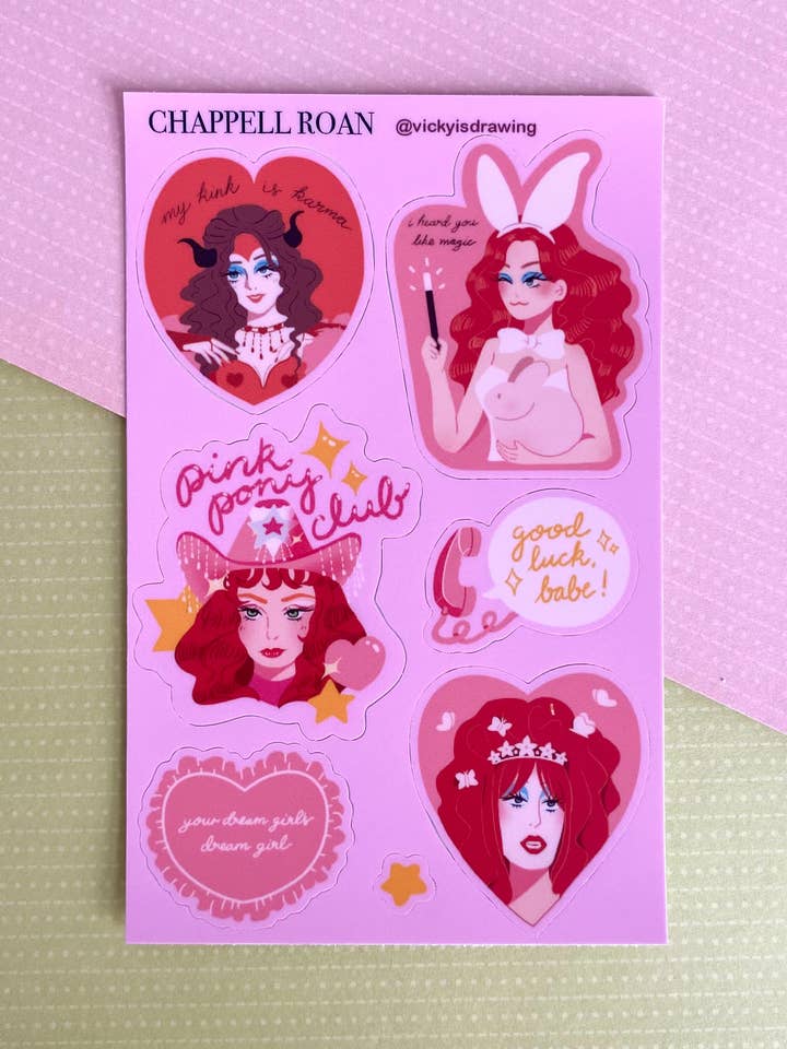 Foglio di adesivi Chappell Roan per la vendita all'ingrosso da parte di vickyisdrawing