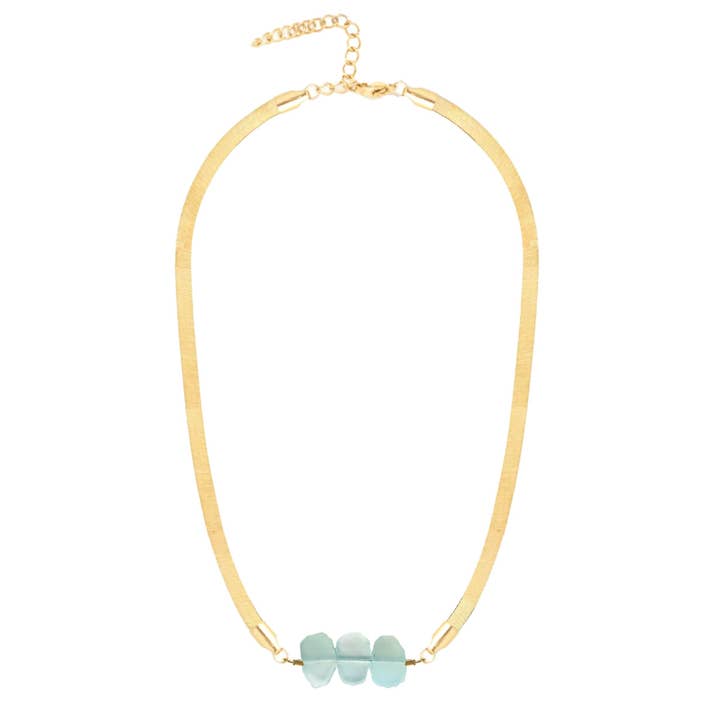 Natasha 5.5mm Thick Herringbone Chain Necklace in Aqua Chalcedony for wholesale by Mint + Sky