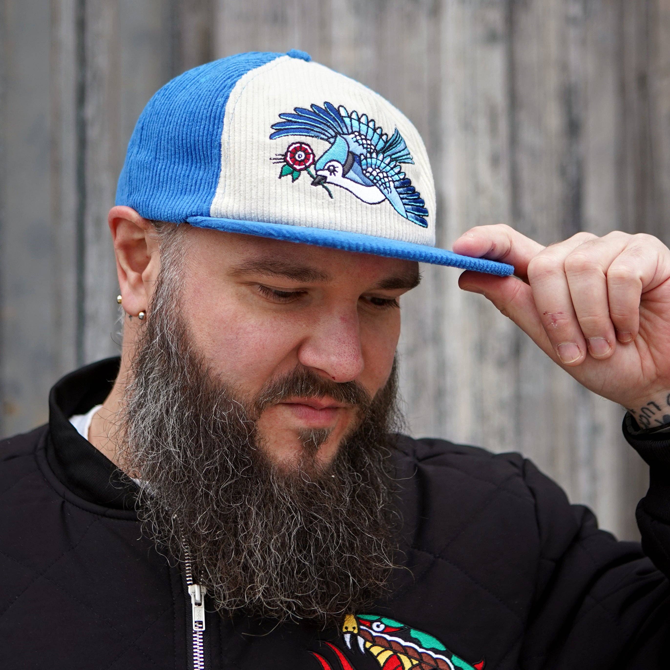 Stuntin Goods - Wholesale Flat Brim Cap - Unisex - Blue Jay Two-Tone Corduroy Hat1