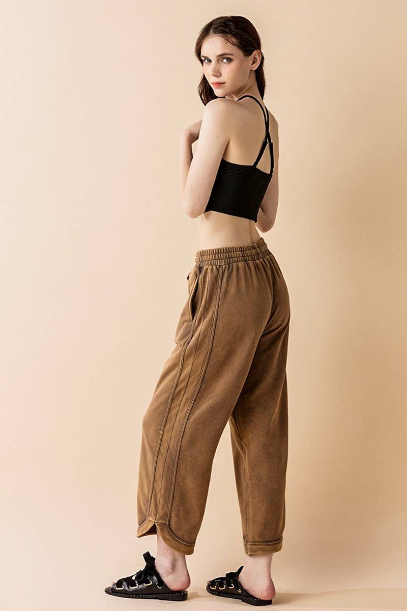noflik - Wholesale Pants - Women's - Dolphin Tail Wide Leg Mineral Washed Pants - INP1023_7