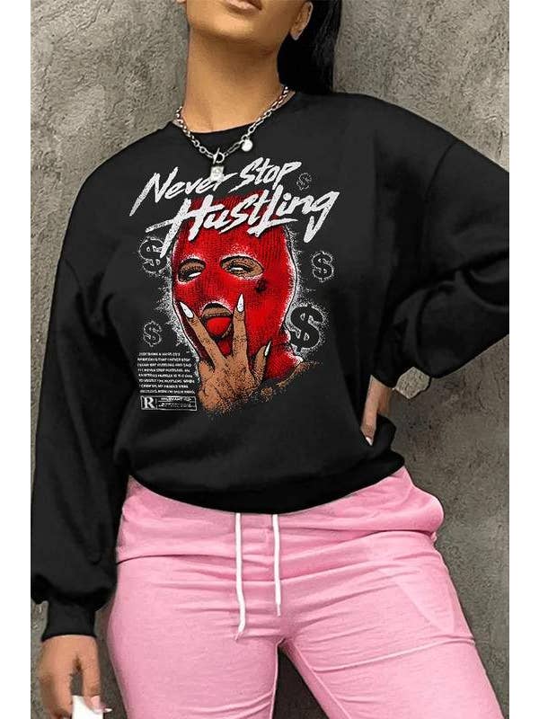 BLACK graphic casual sweatshirt for wholesale on Faire1