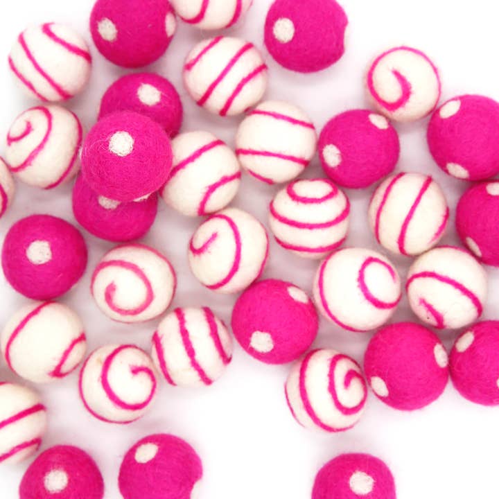 Pacote de 10 Bolas de Feltro 2,5 CM Pontos Espirais - Tutti Frutti por atacado de The Felt Pod