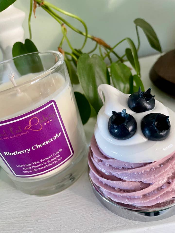 Blueberry Cheesecake Cupcake Candle for wholesale by Donut Eat Bakery