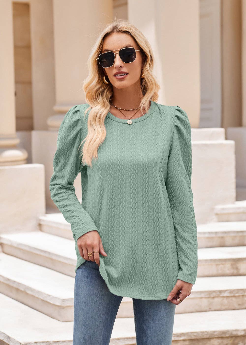 Lovesoft - Wholesale Knit Top - Women's - Solid Color Top Long Sleeve Twist T-Shirt12