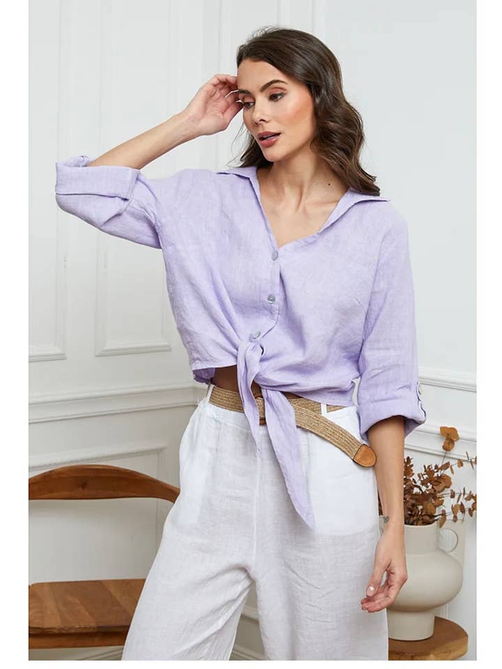 Shirts tied at the waist in 100% linen REF. 2202 for wholesale by LÉA & LUC