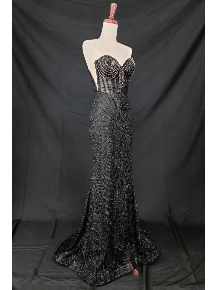 Chicas - Wholesale Gown - Women's - Long sparkling mermaid dress with hanging jewels CF00139