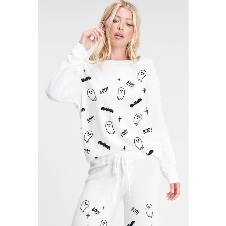 Phil Love - Wholesale Lounge Set - Women's - Halloween Boo print soft lounge wear set 15