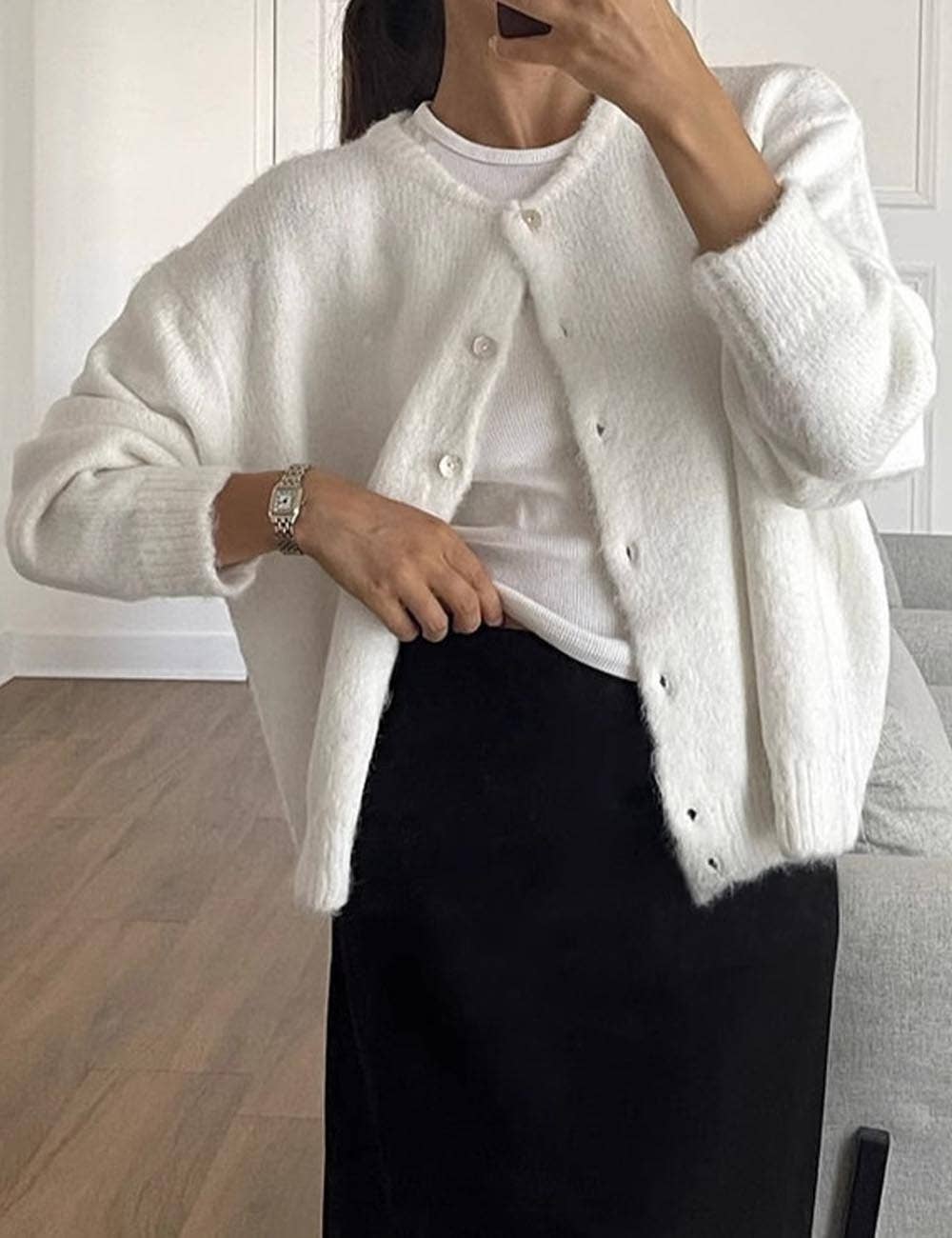 Dipped Shop - Wholesale Cardigan - Women's - Vintage Crew Neck Long Sleeve Knit Cardigan DP25E5340