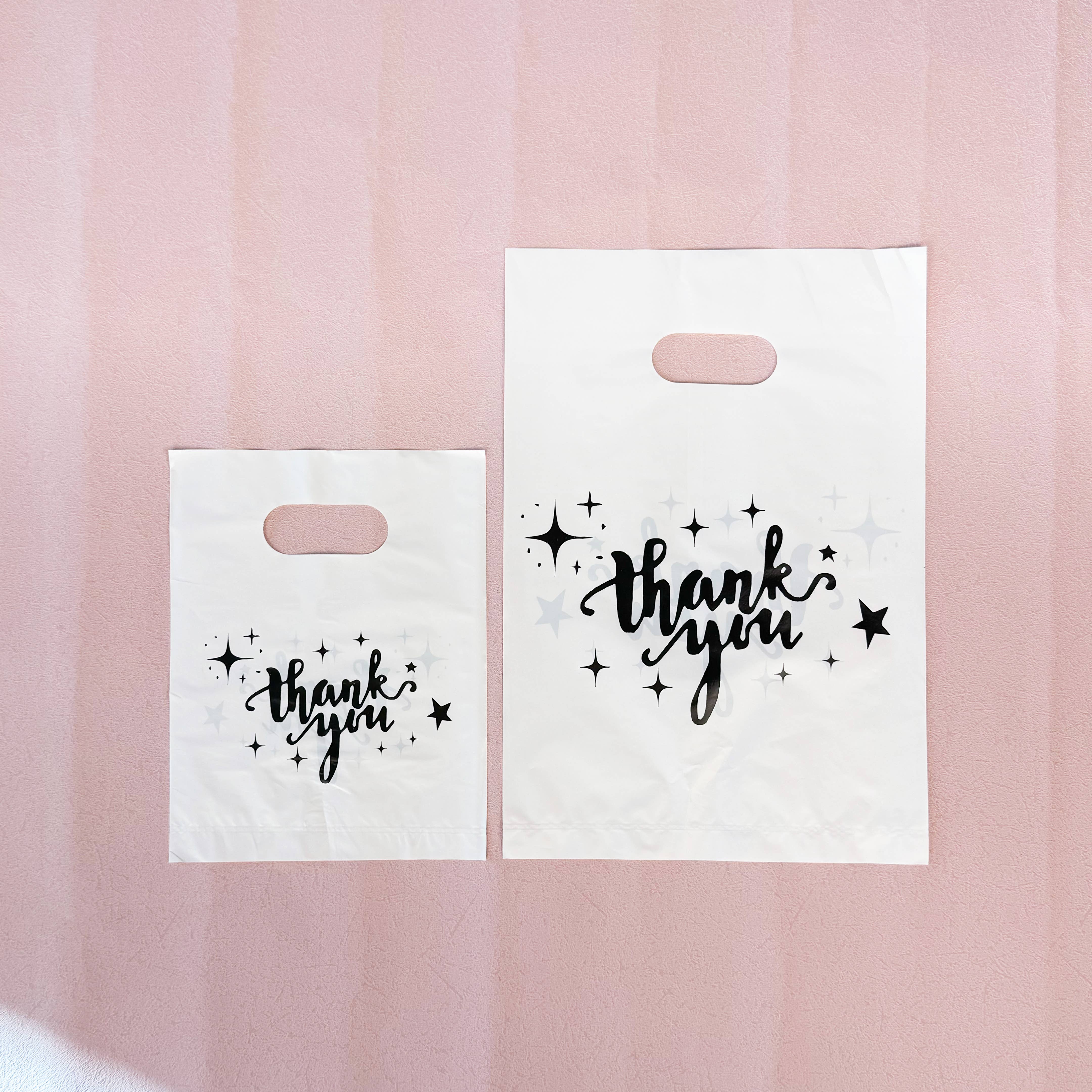 ByHome - Wholesale Gift Bag -  100pcs, White Thank You Stars Cut-out handle PVC gift bag3