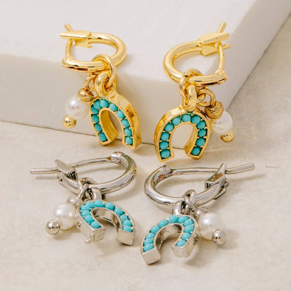 Wholesale Secret Box Gold Dipped Horse Shoe And Pearl Charm Hoop