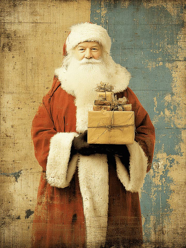Vintage Santa Claus with Present Christmas Art Print - 8"x10" Artwork for 12"x14" Frame for wholesale by Mowbi