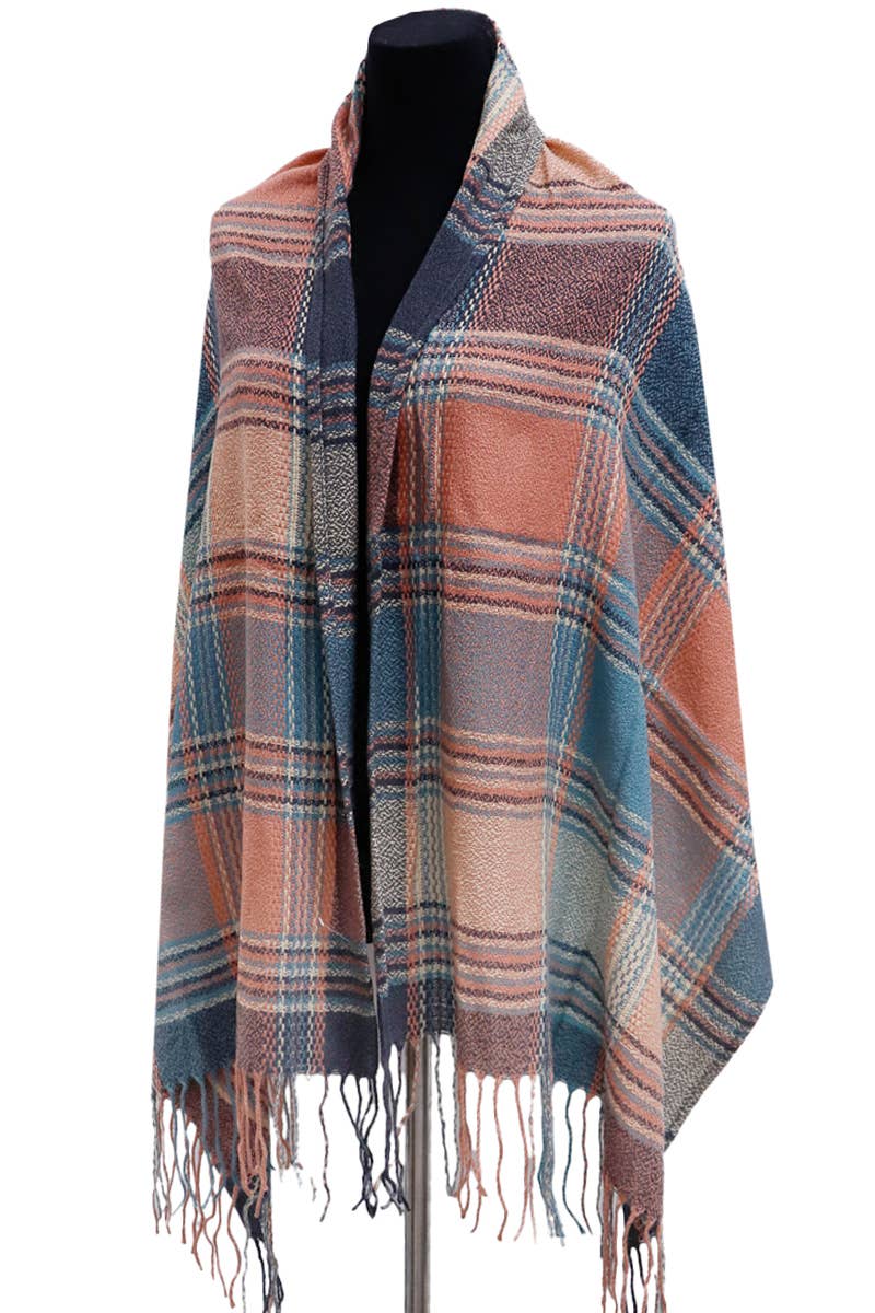 Cap Zone – wholesale Scarf – Women's – Madras Plaid Variegated Blanket Wrap Shawl Oblong Scarf13