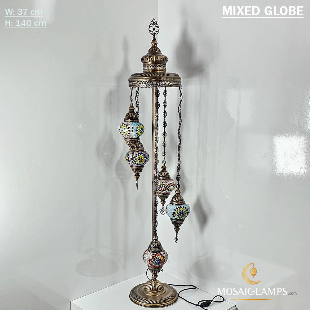Mosaic Lamps - Wholesale Floor Lamp - 5 Globe Mosaic Floor Lamps, Medium Ball Turkish Mosaic Bedsi7