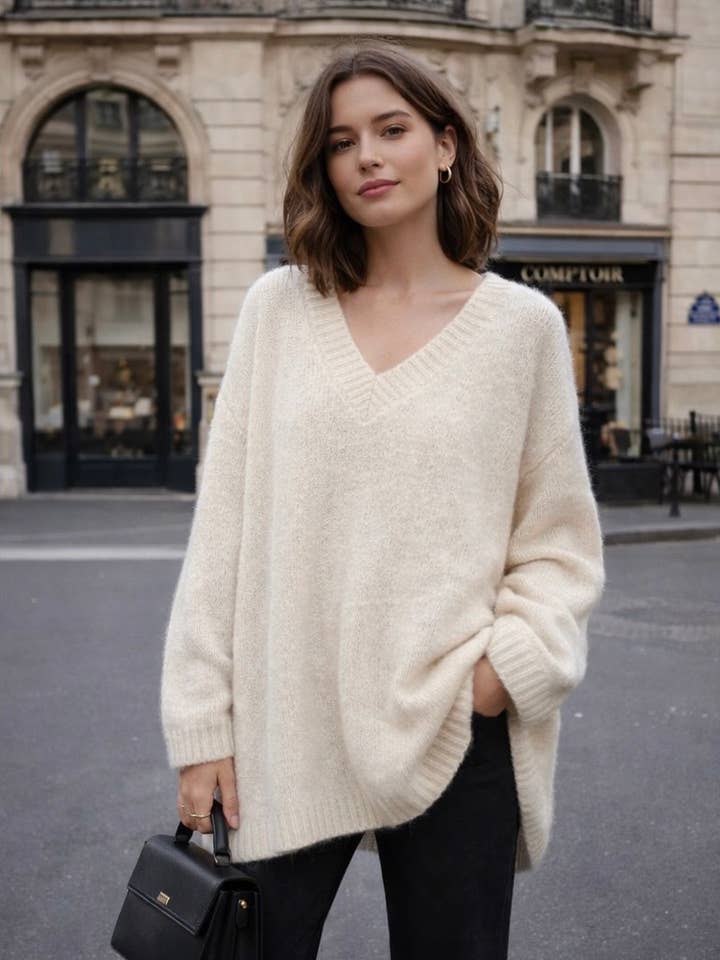 Alpaka-Pullover mit V-Ausschnitt für den Großhandel von Amy & Clo Invogue