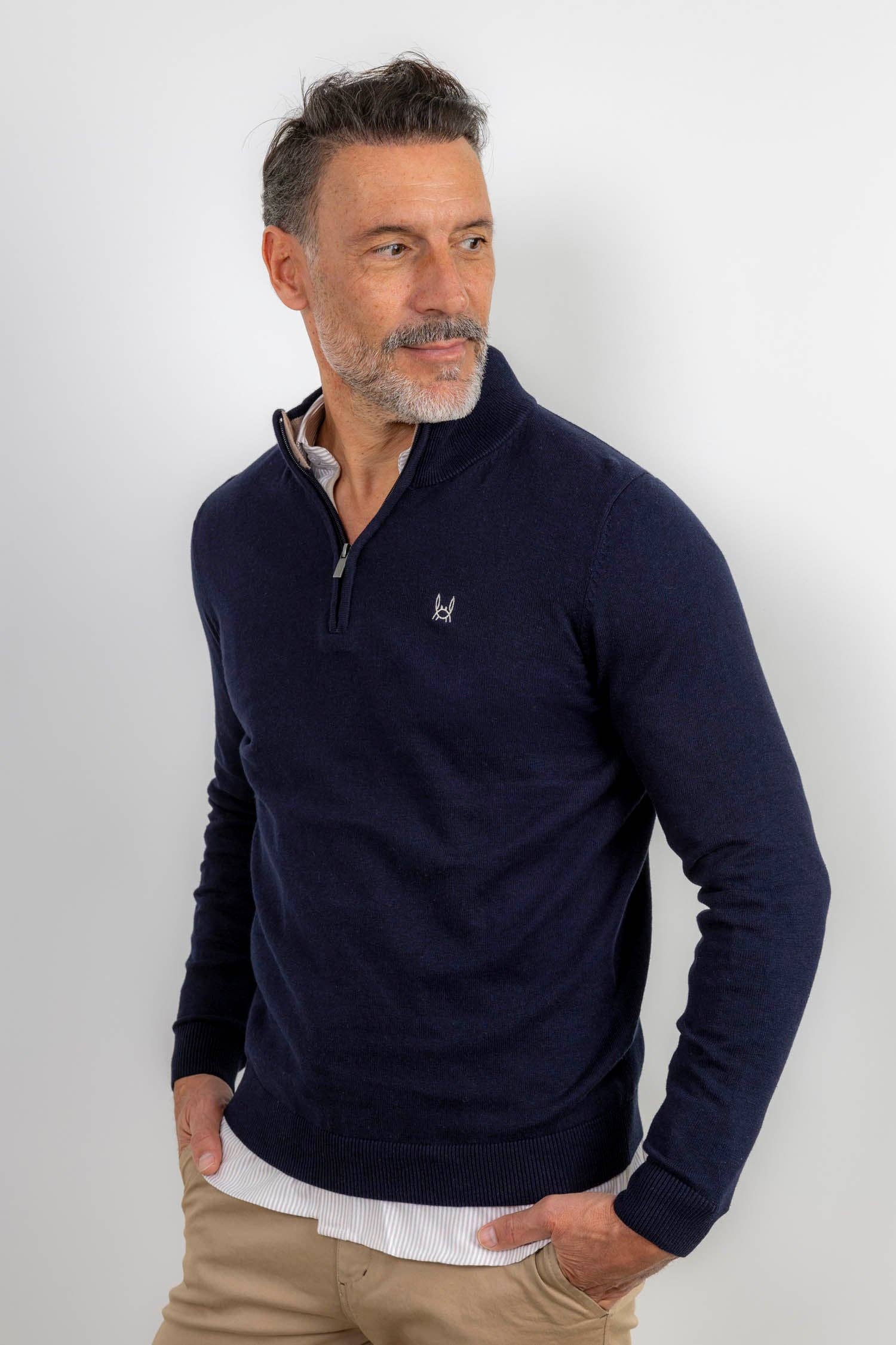 Custi Mikelo: Men's Clothing & Christmas Gifts – wholesale Knitted jumper – Men′s – Navy Blue Zippered Fleece Jacket1