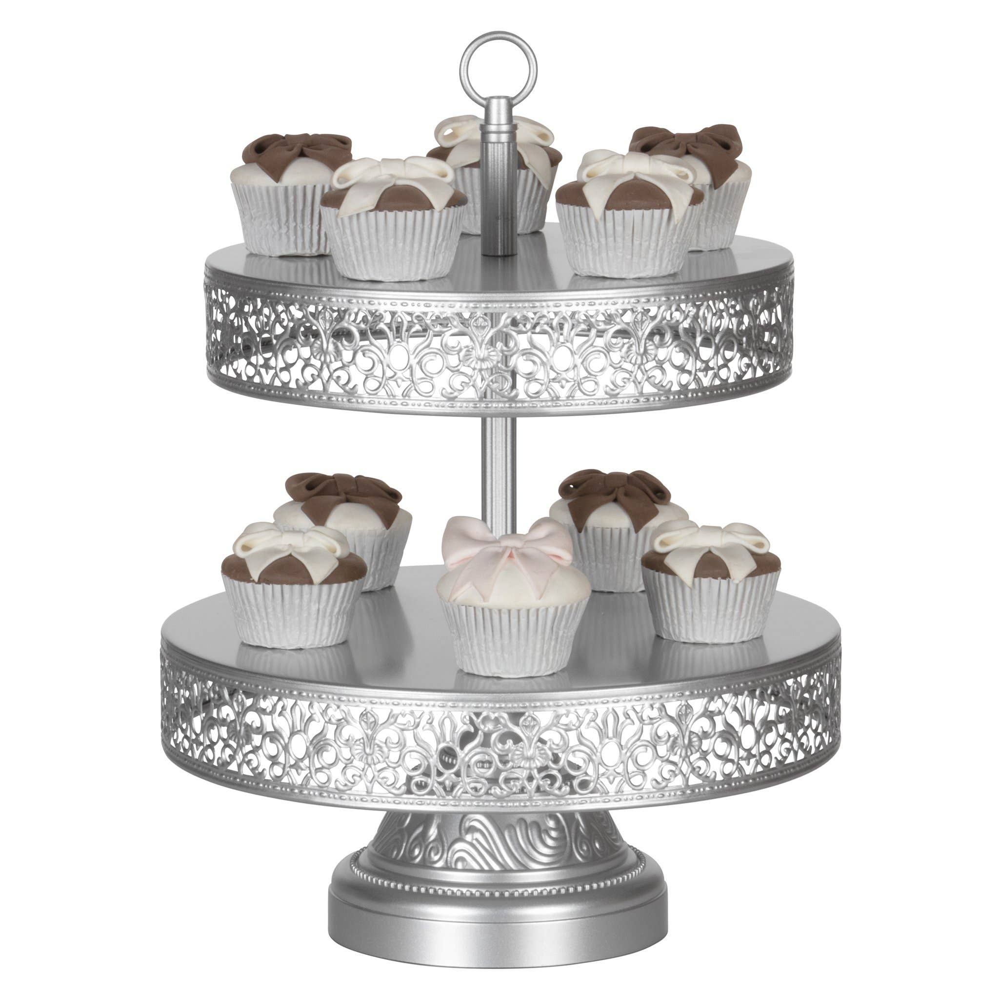 Amalfi Decor - Wholesale Cake Stand - 2-Tier Reversible Dessert Cupcake Stand - Silver2