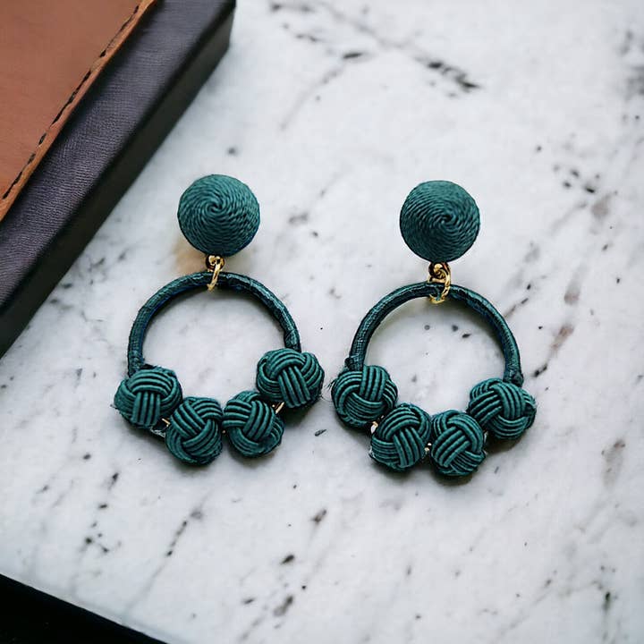 Narratives The Line - Wholesale Hoop Earrings - Cotton Woven Knot Small Hoop Earrings - Greens