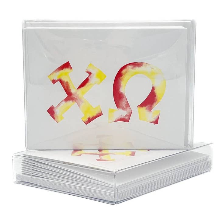 Watercolor Chi Omega Folded Notes - Greek for wholesale by Rachel Brooks Design, LLC