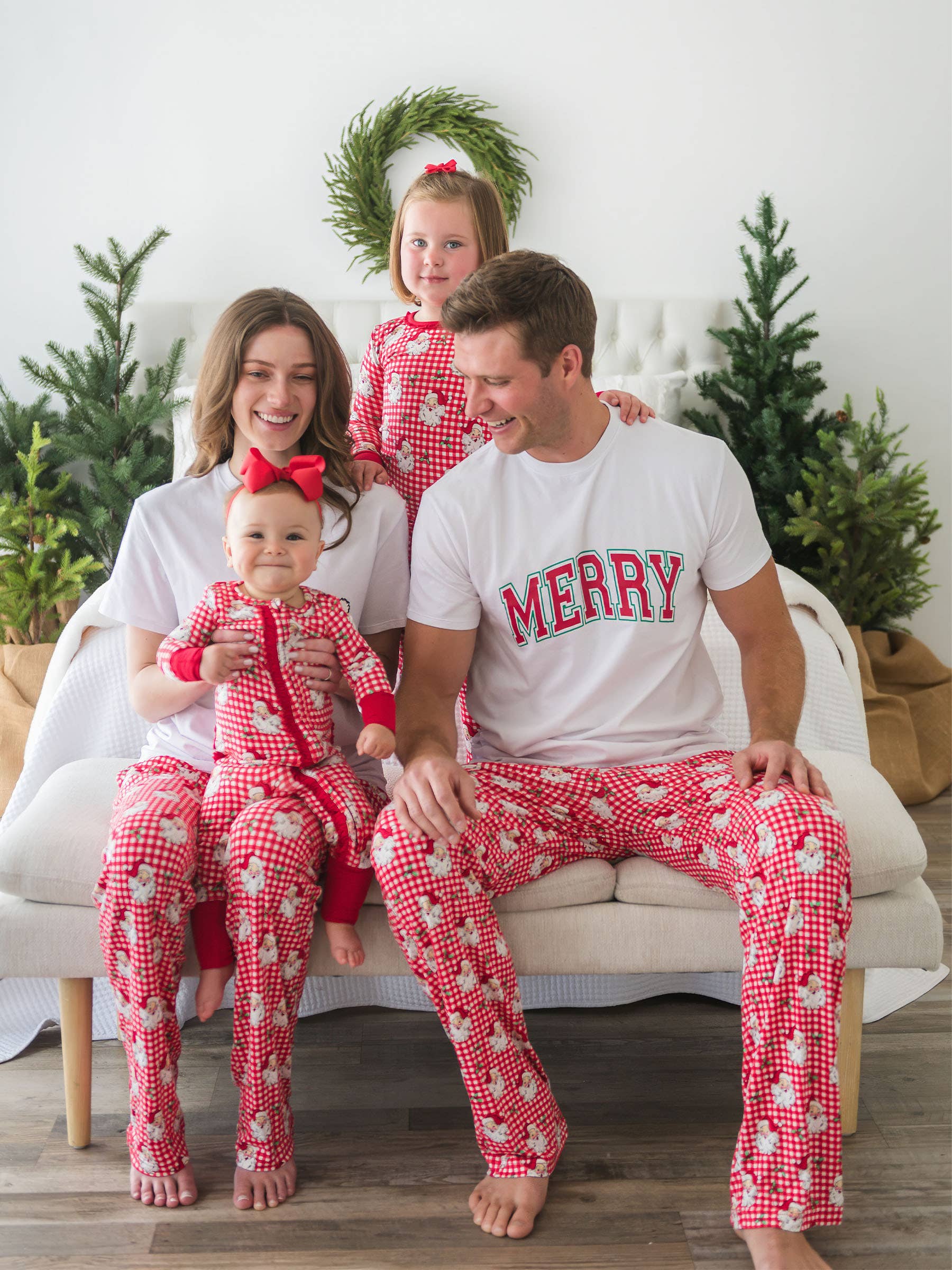 SoftSnooze™ Toddler Girls Bamboo Viscose Red Dear Santa Ruffle Long Sleeve Pajama Set with Signature Rear Ruffles for wholesale on Faire2