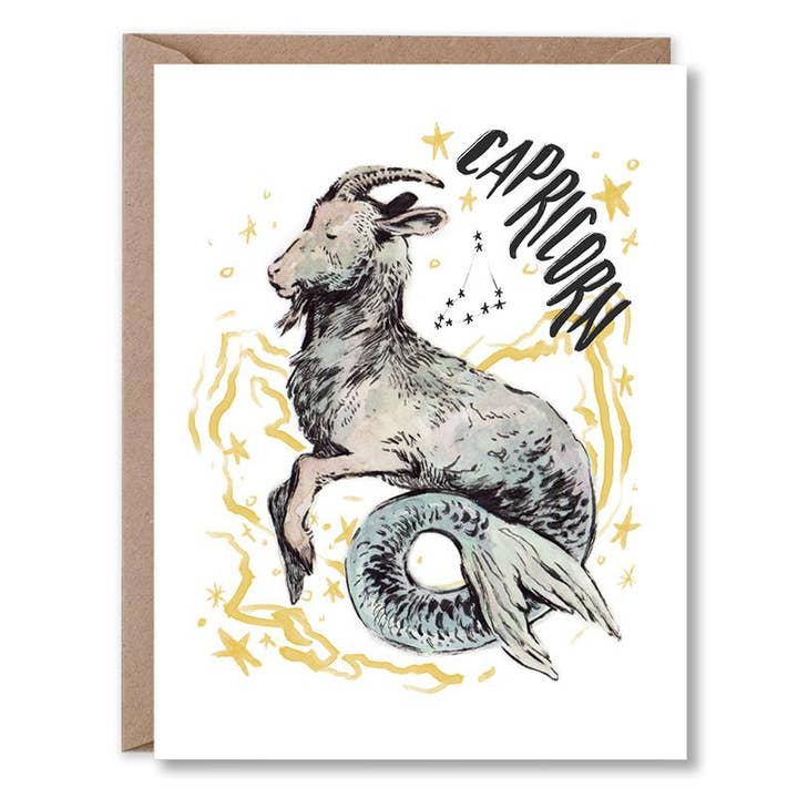 Capricorn Birthday Card on Natural White Paper for wholesale by Love Elsy