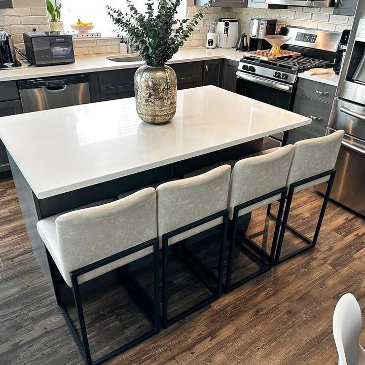 Light Grey Set Of 4 Counter Height Bar Stools PU Leather With Back for wholesale on Faire2