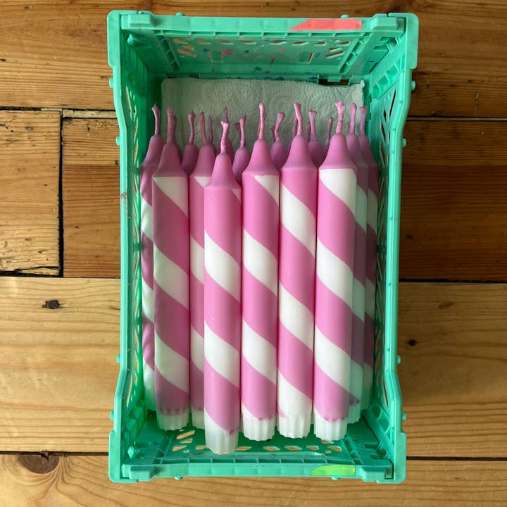 True North Chandlers - Candles - Wholesale Tapered Candle/Candlestick - Rose & White Helter Skelter Candle