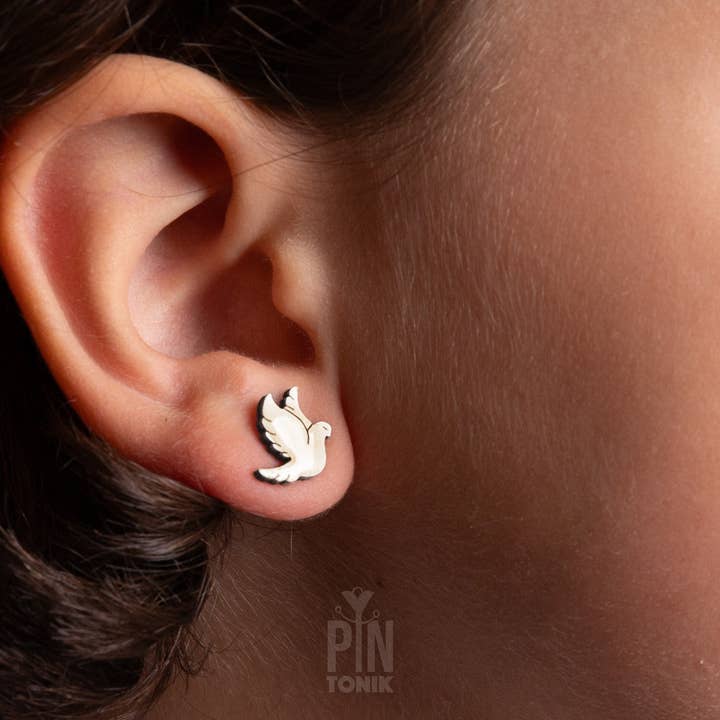 PinTonik - Wholesale Stud/Post Earrings - White Dove Stud Earrings for Religious Occasions2