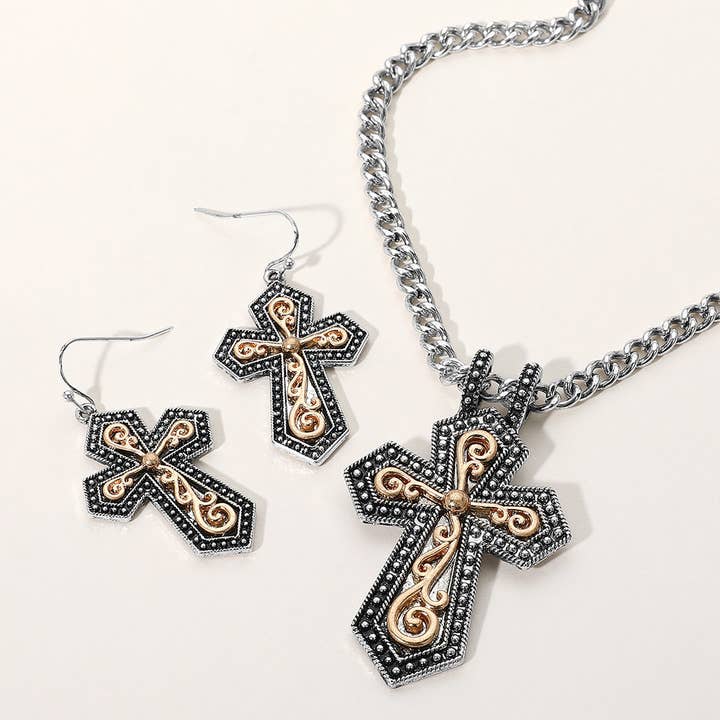 Colar Pendente com Rolagem Intricada em Metal de Dois Tons por atacado de Sensibling Corp.