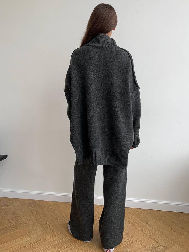 Dipped Shop - Wholesale Lounge Set - Women's - Loose High Collar Knit Sets DPSP122712