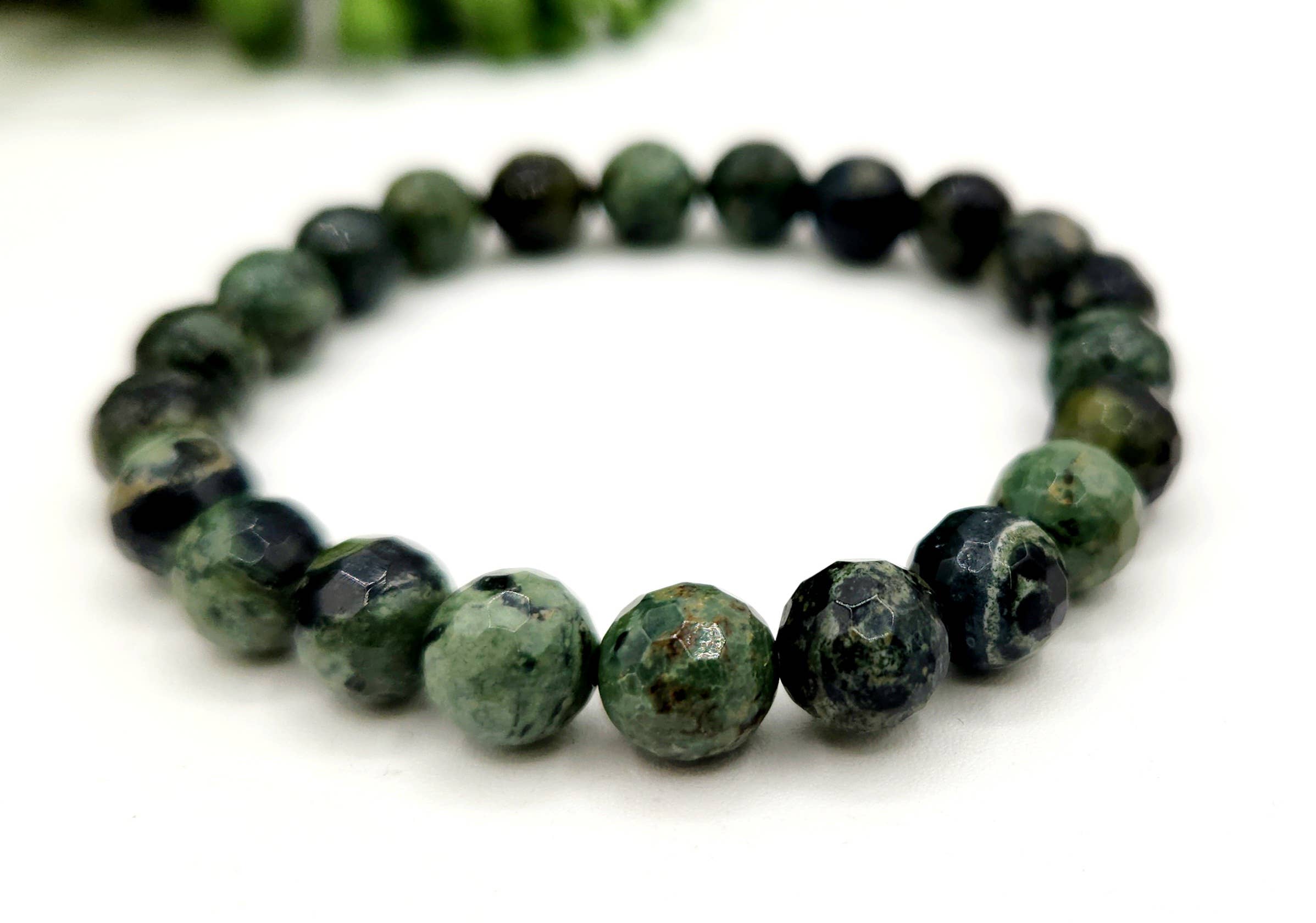 Meraki Gemstones - Wholesale Beaded Bracelet -  Kambaba Jasper 8mm Faceted Stretchable Bracelet-7.5" Long 5