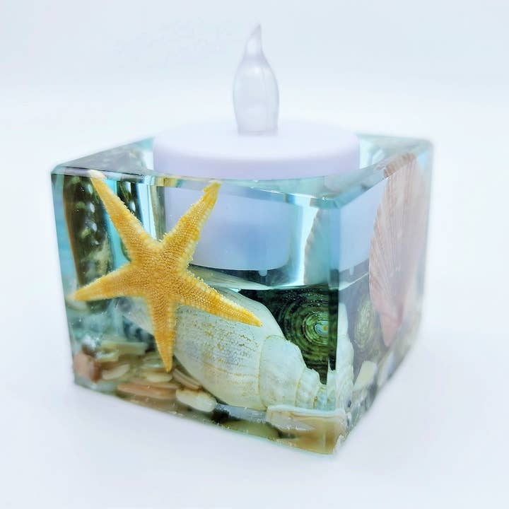 Small Square Seashell Candle Holder - Eco-Friendly Resin for wholesale by JEMS of the Sea