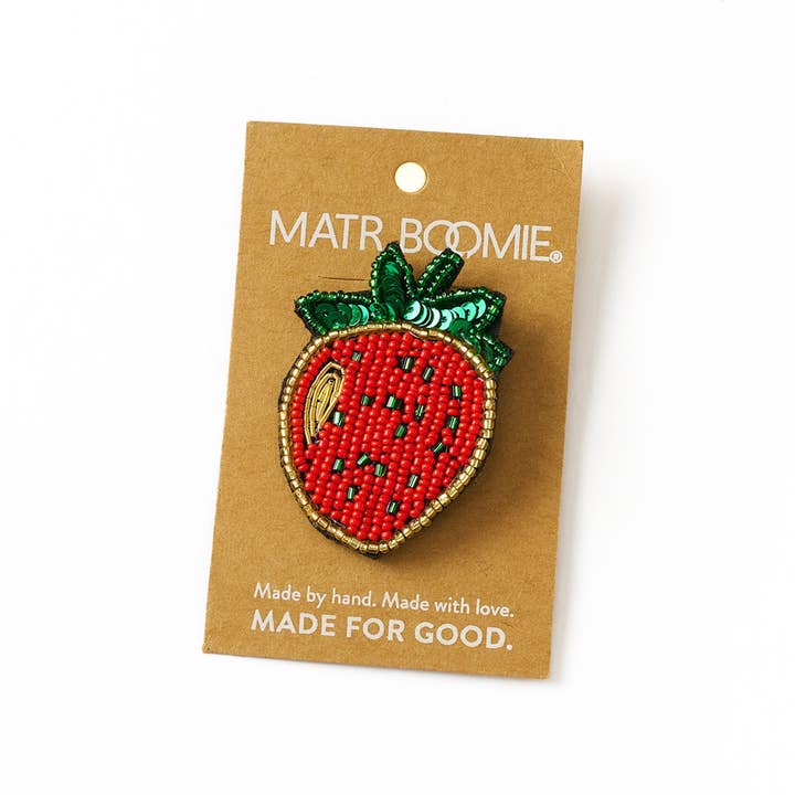 Matr Boomie Fair Trade - Wholesale Brooch - Bala Mani Beaded Strawberry Brooch Pin - Handmade