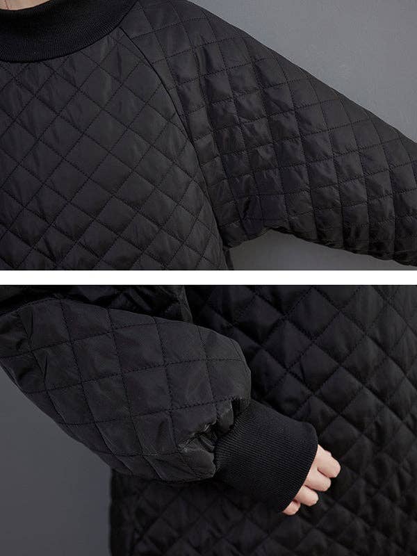 BLACK Casual Long Sleeves A-Line Rhombic Falbala High-Neck Midi Dresses for wholesale on Faire10