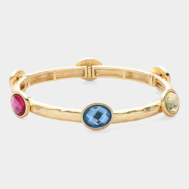 Sensibling Corp. - Wholesale Bangle Bracelet - Oval Stone Cluster Pointed Stretch Bracelet
1