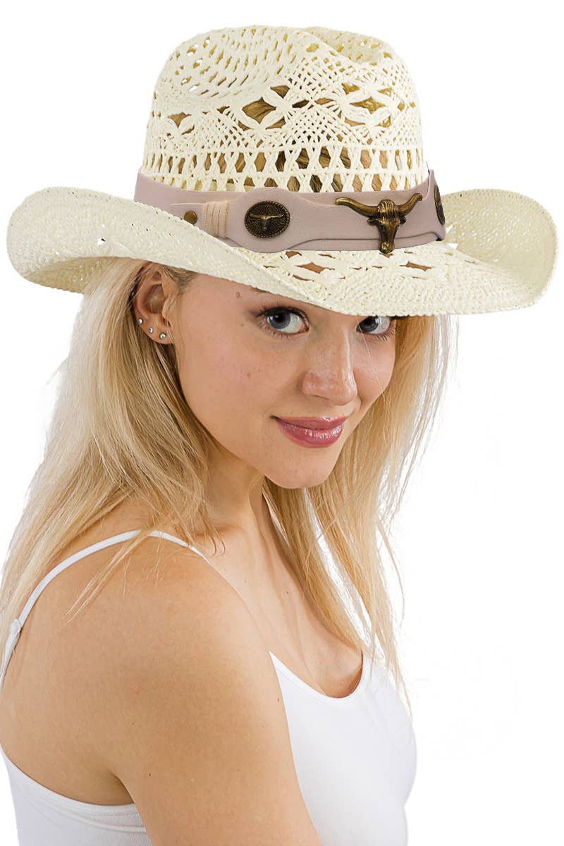 Cap Zone – Großhandel Cowboyhut – Damen – Gehäkelter Cowboyhut mit Longhorngürtel und Quarterhorse7