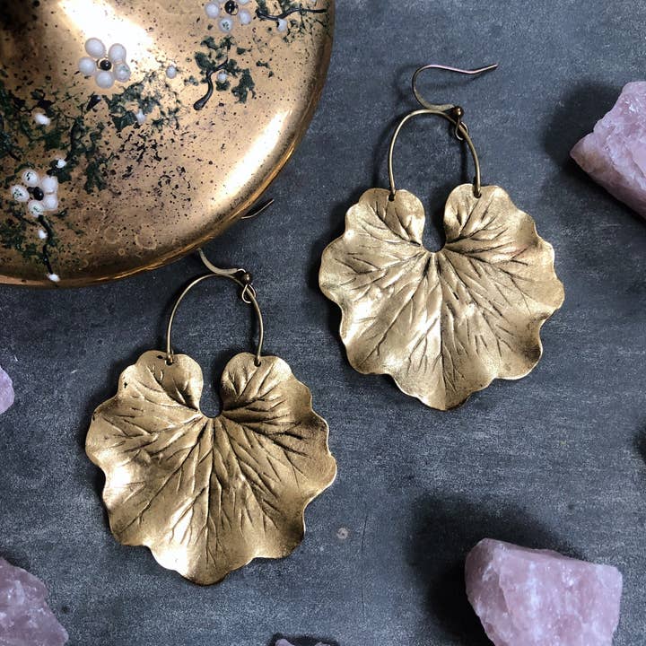 Geranium Leaf Earrings ~ Brass for wholesale by GeoMetricGem