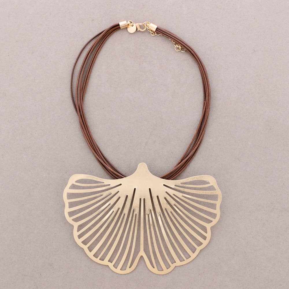 Sonata - Wholesale Snap Jewelry - Ginkgo Metal Pendant Necklace1