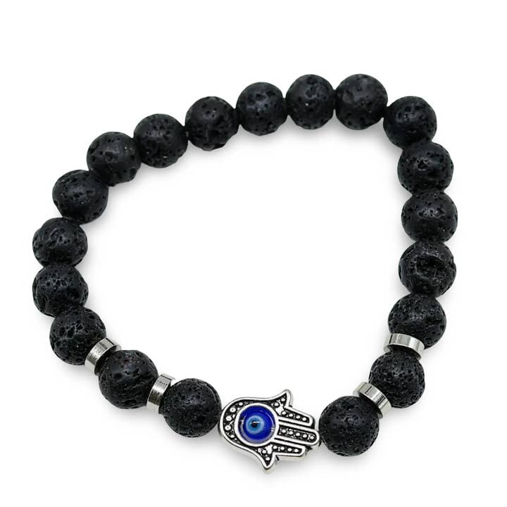 Armbånd - Lava med Fatima Hand & Evil Eye Charm - 8mm for engroshandel hos Arômes & Évasions