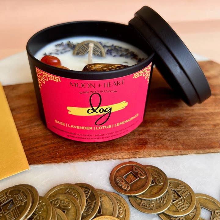 DOG Chinese ZODIAC | Intention Candles | Chinese astrology candle | Manifestation Candle | Animal Zodiac candle for wholesale by The Moon+Heart