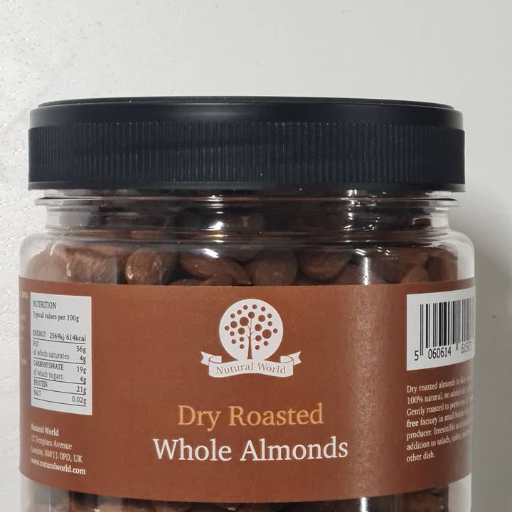 Nutural World - Wholesale Nuts - Nutural World - Dry Roasted Whole Almonds - Unsalted (500g)