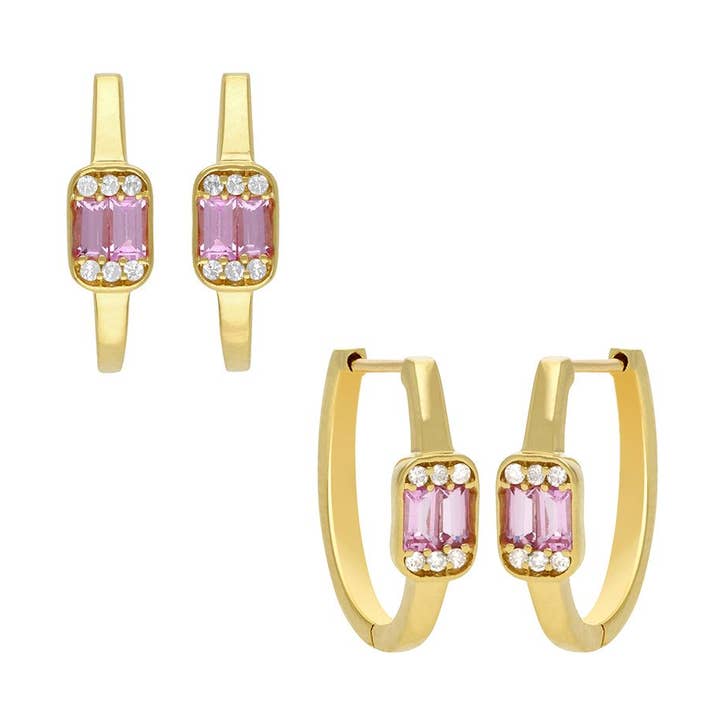Pendientes Bali con piedras preciosas de zafiro rosa y diamantes de 12,50 x 15,24 mm para venta al por mayor de Jewels of Mewar