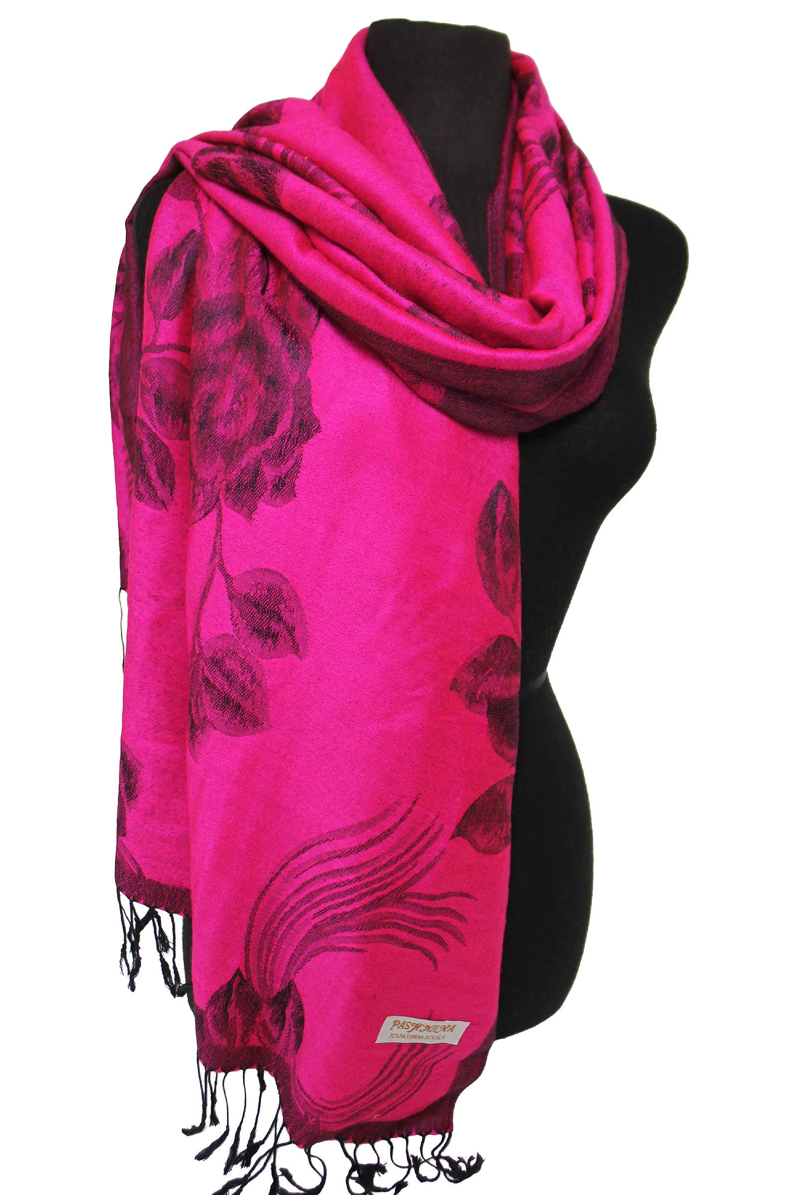 Cap Zone - Wholesale Scarf - Women's - Rose Floral Faux Silk Pashmina Wrap Scarf7