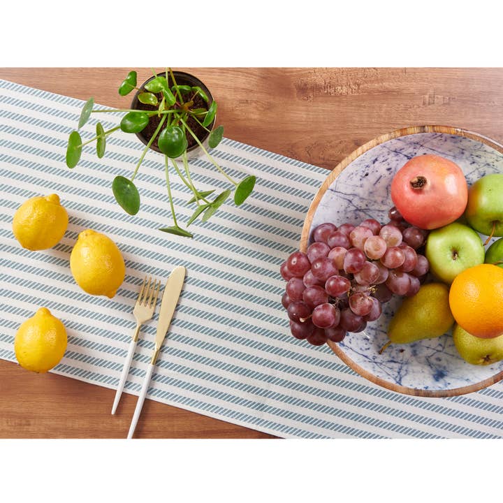 Blue Stripe Table Runner 36 inch, 100% Cotton, With Tassels for wholesale on Faire4