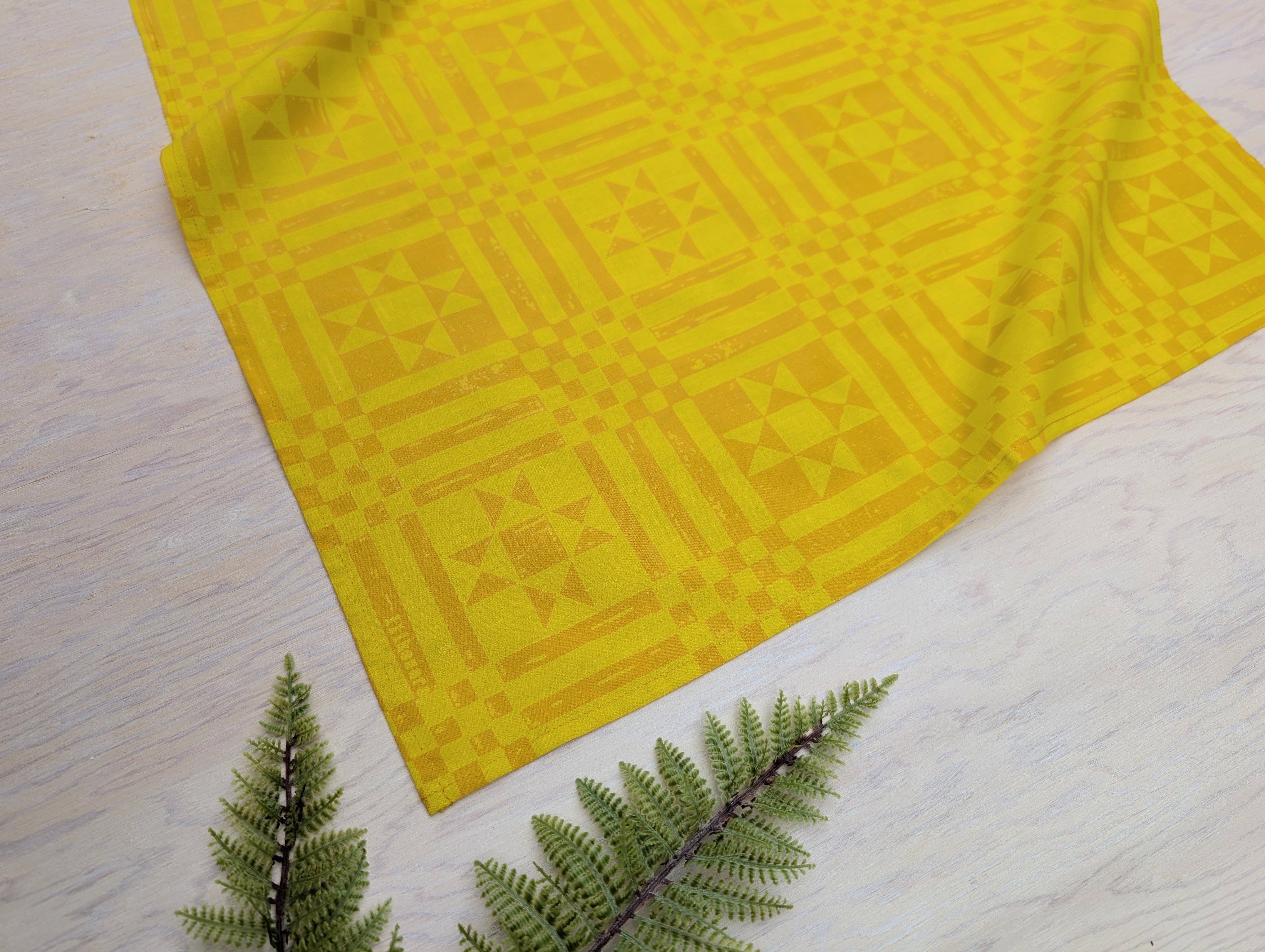 ilikesara | art + goods – wholesale Bandana – Women's – bandana | sawtooth yellow gold - geometric folk quilt pattern scarf neckerchief10