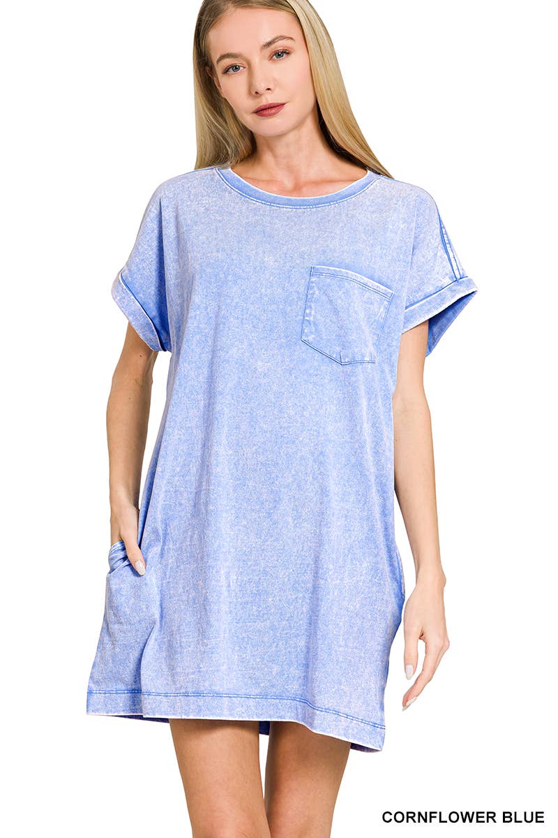 42POPS - Wholesale Dress - Women's - 'Cotton Washed T-shirts Dress w/ Side Pockets15