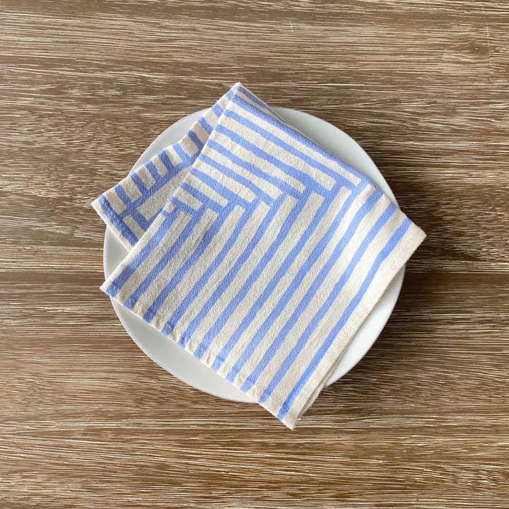 Bright Beige - Wholesale Dinner & Cloth Napkin - Fresh Painterly Stripe Hand Printed Cotton Napkins, Set of 43