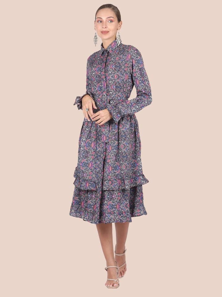 Vestido de manga comprida com folho por atacado de CLC