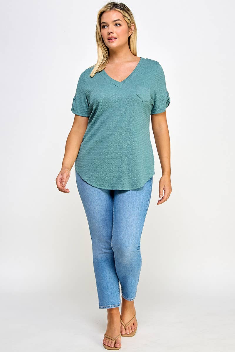Haute Fox Plus Size & Contemporary - Wholesale Tunic - Women's - Plus Size Smocked Shirt Tail Top PL2450P-T2
