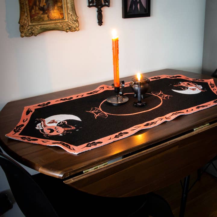 Wax Moon - Wholesale Table Runner - Pumpkins Grin Woven Tapestry Runner2